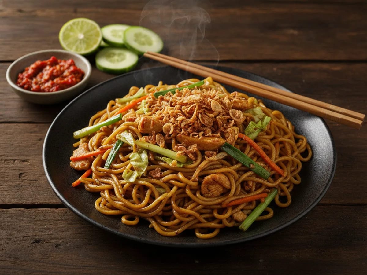 Mie Goreng (Indonesian Fried Noodles) - Indonesian recipe with sambal