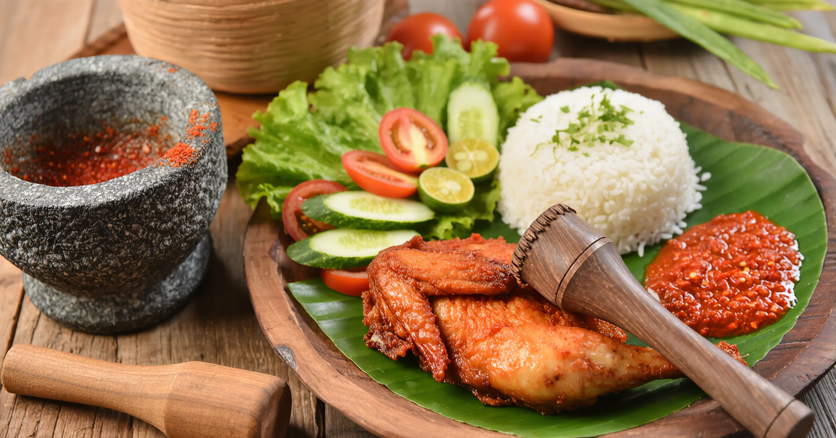 Ayam Penyet (Indonesian Smashed Fried Chicken) - Indonesian recipe with sambal
